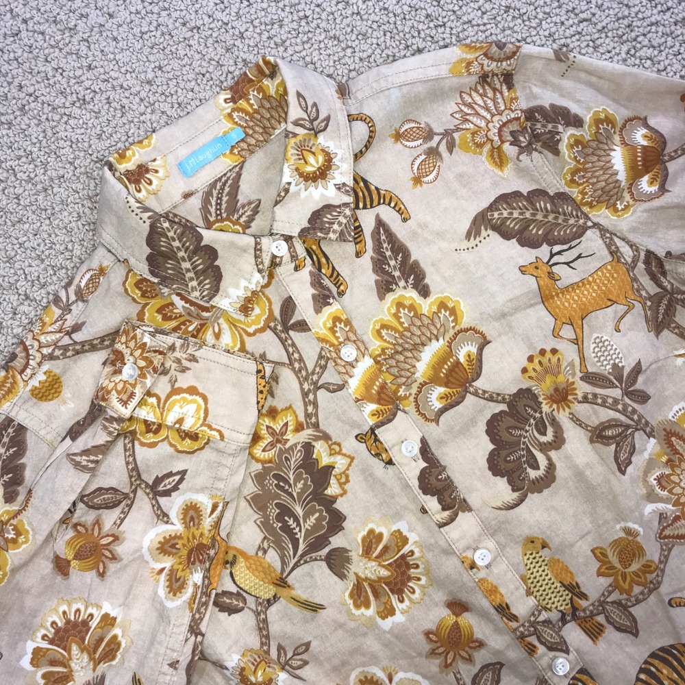 J.McLaughlin Womens Small Cotton Safari Animal Floral Print Button Down Shirt